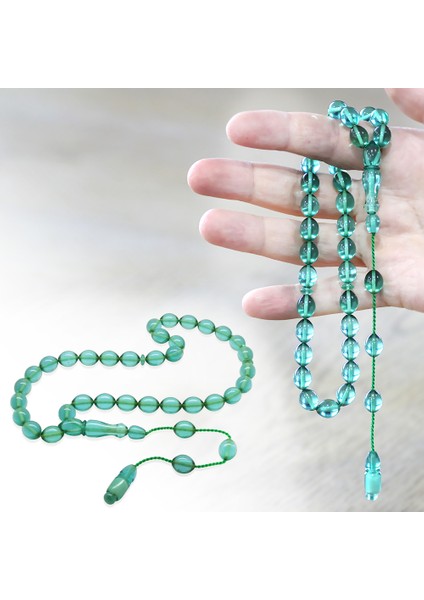 Sistemli Arpa Kesim Şeffaf Turkuaz Ateş Kehribar Tesbih fiyatları