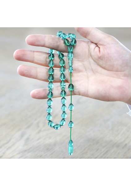 Sistemli Arpa Kesim Şeffaf Turkuaz Ateş Kehribar Tesbih modelleri