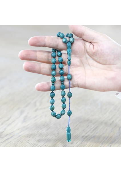 Sistemli Arpa Kesim Turkuaz Beyaz Sıkma Kehribar Tesbih modelleri