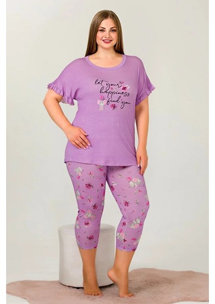 Lady Büyük Beden Kısa Kollu Kapri Pijama Takımı