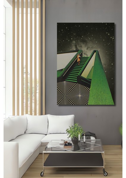 Gızemlı Merdivenlerden Yıldızlara Yolculuk Ahşap Dekoratif Tablo Dikdörtgen Tablo
