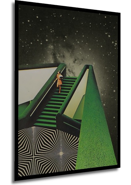 Gızemlı Merdivenlerden Yıldızlara Yolculuk Ahşap Dekoratif Tablo Dikdörtgen Tablo