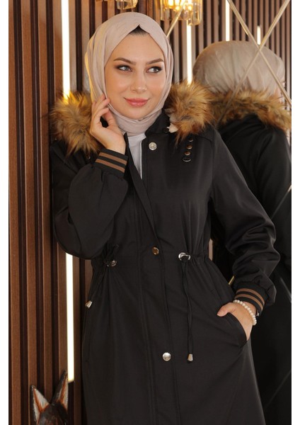 Büyük Beden Kapşonlu Ribanalı Mont Siyah 15500 fiyatları