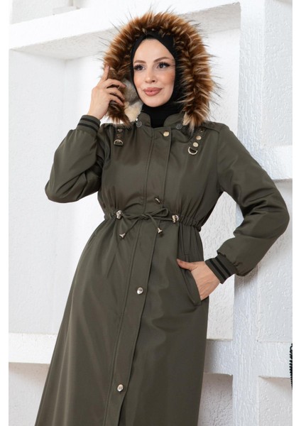 Büyük Beden Kapşonlu Ribanalı Mont Haki 15500 fiyatları