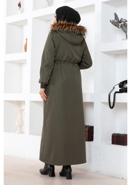 Büyük Beden Kapşonlu Ribanalı Mont Haki 15500 fırsatları