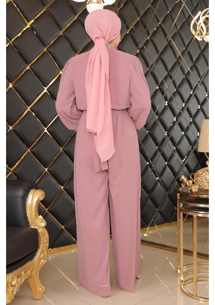 Taş Detaylı Şifon Tulum Abiye Gül Kurusu MSW9153 indirimleri