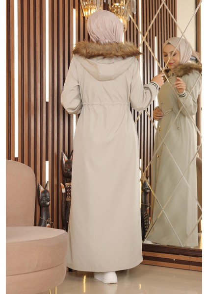 Büyük Beden Kapşonlu Ribanalı Mont Bej 15500 fırsatları