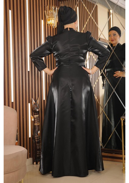 Omuz Büzgülü Büyük Beden Abiye Siyah MSW19128 indirimleri