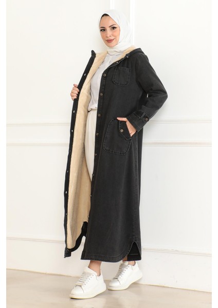 Kapşonlu Kot Mont Füme 19230 modelleri