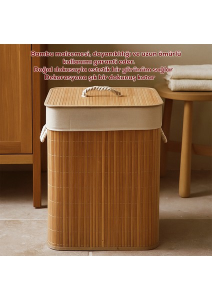 Porsima PBT-053 Kapaklı Kirli Çamaşır Sepeti Dikdörtgen - Bambu Kirli Çamaşır Sepeti fiyatları