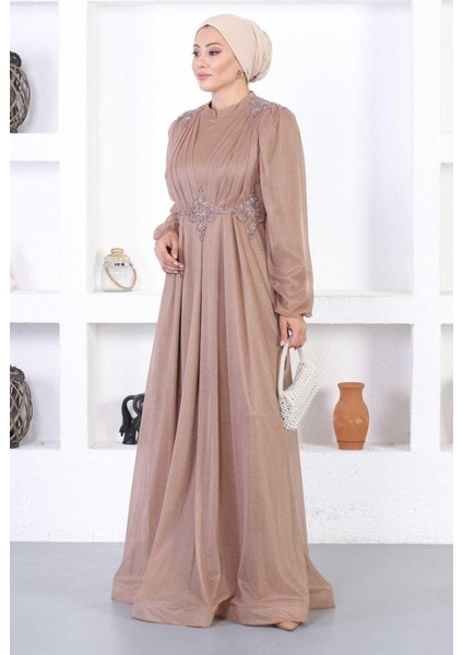 Incili Dantelli Simli Abiye Vizon 12252 fırsatları