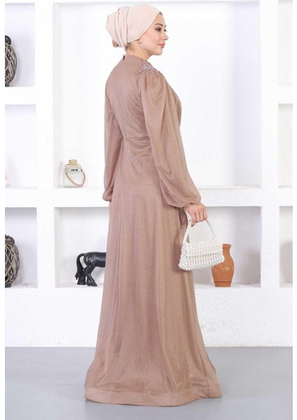 Incili Dantelli Simli Abiye Vizon 12252 indirimleri