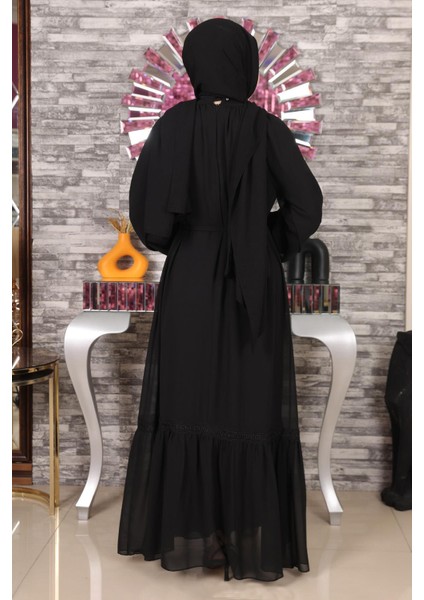 Dantel Detaylı Şifon Abiye Siyah 19143 indirimleri