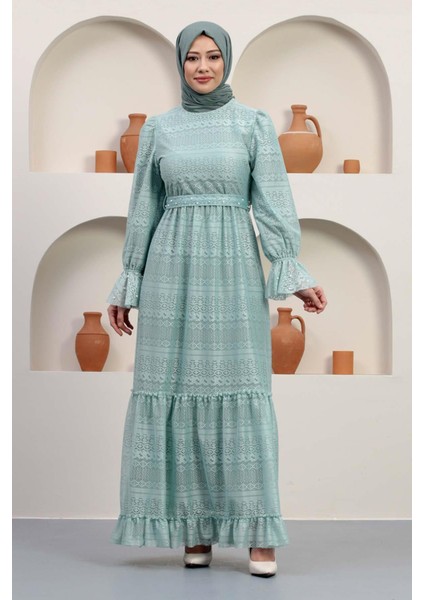 Inci Detaylı Dantel Abiye Mint 12239 modelleri