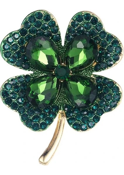 Zümrüt Yeşili Dört Yapraklı Yonca Broş Yaka Iğnesi