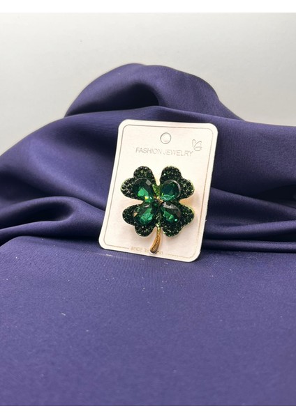 Zümrüt Yeşili Dört Yapraklı Yonca Broş Yaka Iğnesi fiyatları