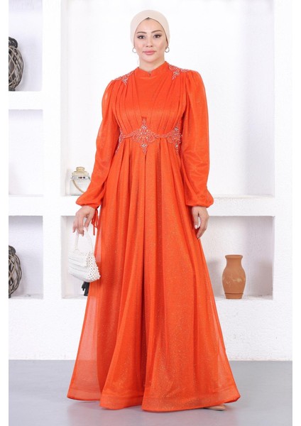 Incili Dantelli Simli Abiye Kiremit 12252