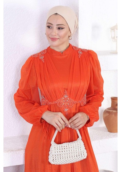 Incili Dantelli Simli Abiye Kiremit 12252 fiyatları