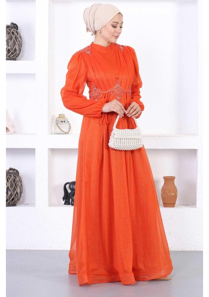 Incili Dantelli Simli Abiye Kiremit 12252 modelleri