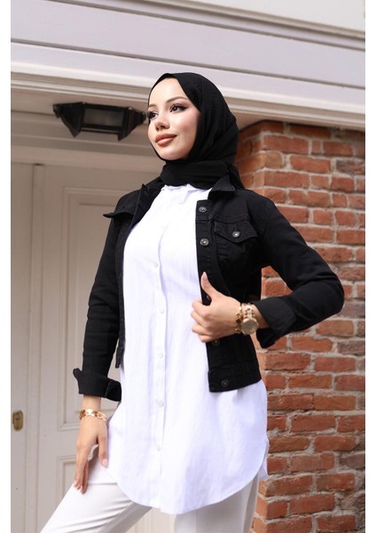 Düğmeli Kot Ceket Siyah 6027 modelleri