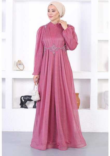 Incili Dantelli Simli Abiye Gül Kurusu 12252