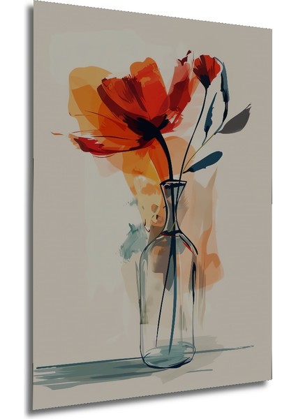 Ateş Kırmızısı Gelincik Buketi Sulu Boya Görünümlü Modern Sanat Ahşap Tablo Dikdörtgen Tablo fırsatları