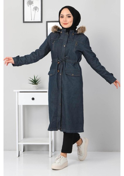 Fermuar Detaylı Kot Mont Petrol 9735