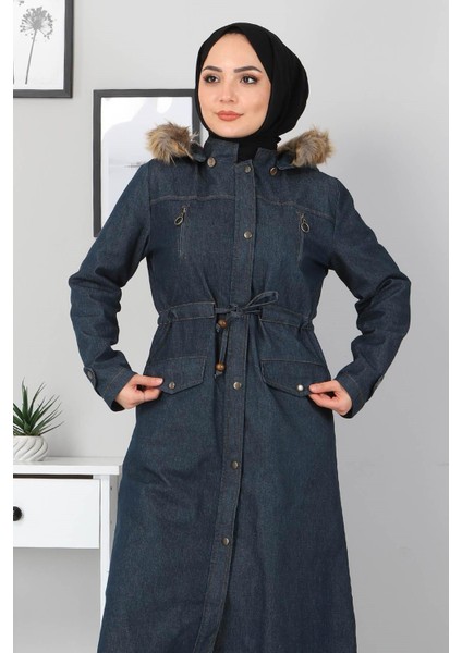 Fermuar Detaylı Kot Mont Petrol 9735 fiyatları