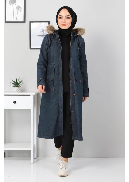 Fermuar Detaylı Kot Mont Petrol 9735 modelleri