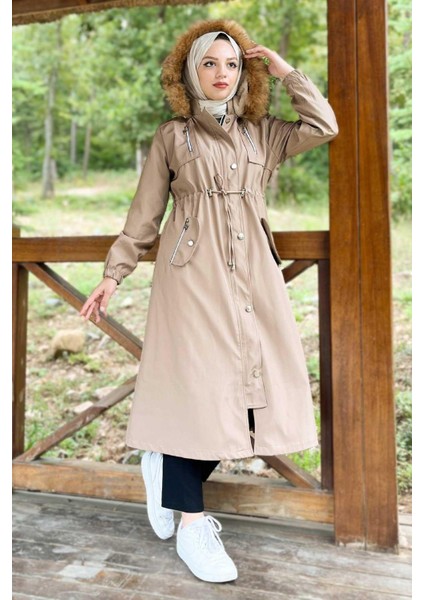 Kapşonlu Fermuarlı Mont Vizon 10349 modelleri