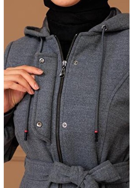 Kışlık Kadın Kaşe Pardesü Kapşonlu 58008