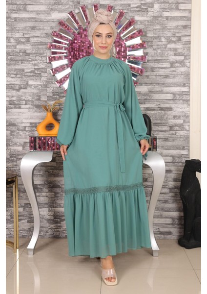 Dantel Detaylı Şifon Elbise Mint 19143 modelleri