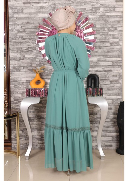 Dantel Detaylı Şifon Elbise Mint 19143 indirimleri