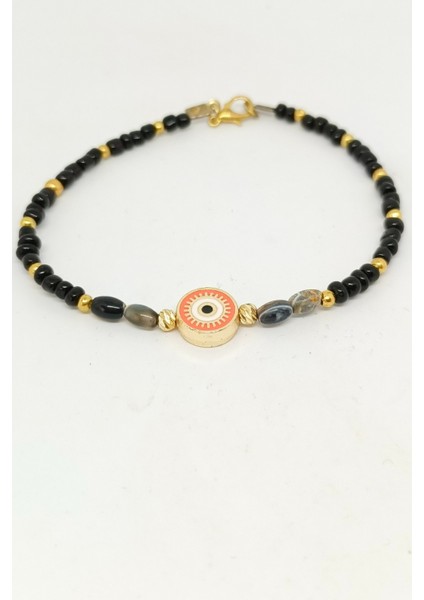 Siyah Taşlı Nazar Boncuk Detaylı Bileklik