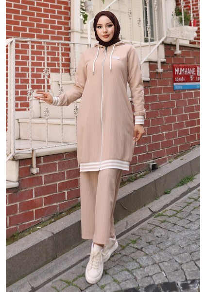 Fermuarlı Ribanalı Takım Bej 10405 modelleri