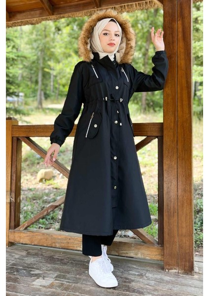 Kapşonlu Fermuarlı Mont Siyah 10349