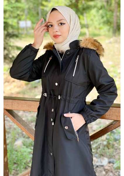 Kapşonlu Fermuarlı Mont Siyah 10349 fiyatları