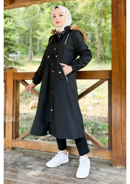 Kapşonlu Fermuarlı Mont Siyah 10349 modelleri