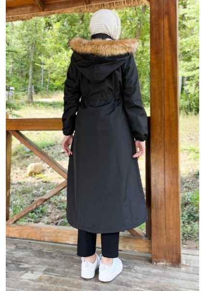 Kapşonlu Fermuarlı Mont Siyah 10349 indirimleri