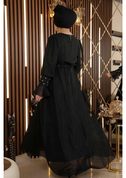 Taş Detaylı Simli Şifon Abiye Siyah 19113 indirimleri