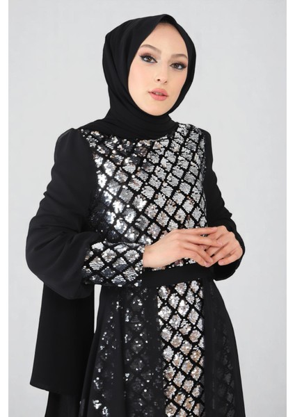 Pulpayetli Şifon Abiye Gümüş MSW9819 fiyatları