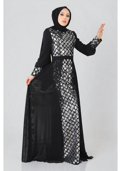 Pulpayetli Şifon Abiye Gümüş MSW9819 fırsatları