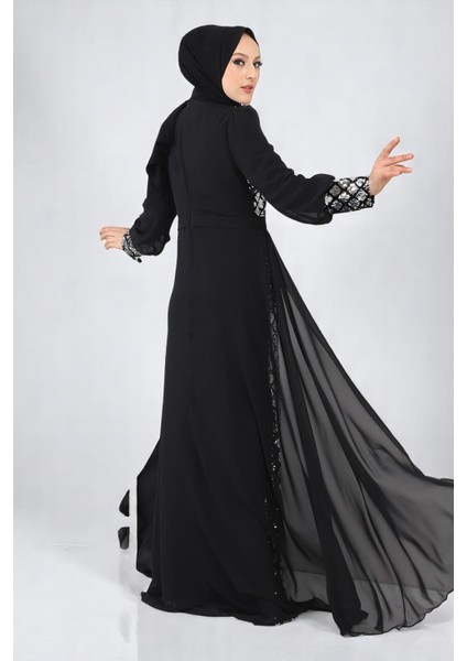 Pulpayetli Şifon Abiye Gümüş MSW9819 indirimleri