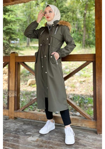 Kapşonlu Fermuarlı Mont Haki 10349 modelleri