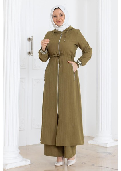 Beli Bağcıklı Kapşonlu Takım İndigo 19236