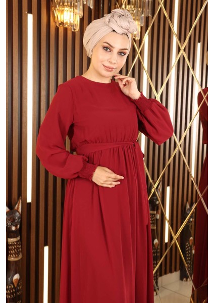 Manşeti Lastikli Şifon Abiye Bordo 12003 fiyatları