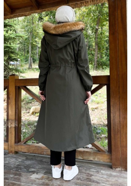 Kapşonlu Fermuarlı Mont Haki 10349 indirimleri