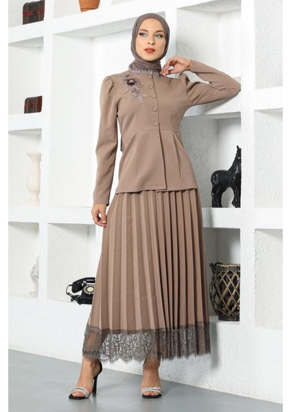 Dantel Detaylı Etekli Takım Vizon 17100 fırsatları