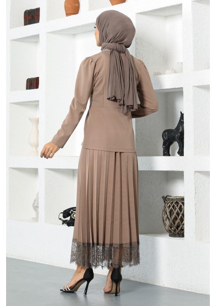 Dantel Detaylı Etekli Takım Vizon 17100 indirimleri