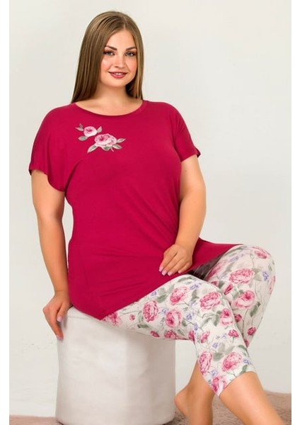 Lady Büyük Beden Kısa Kollu Kapri Pijama Takımı